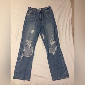 Forever 21 Light Blue Distressed Straight Leg Jeans